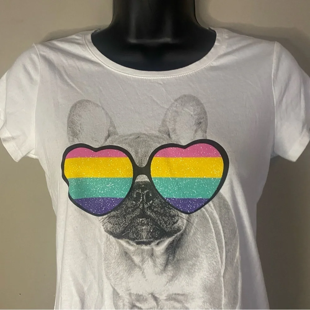 Justice Girls Colorful Glasses Dog Graphic Short Sleeve T-Shirt